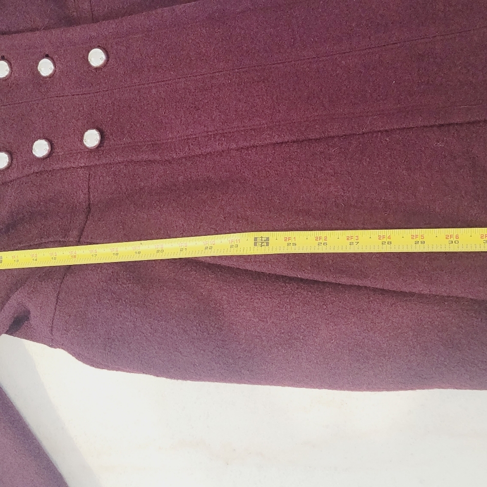 Guess Y2K Belted Pea Coat Womens XL Maroon Burgundy Silver Buttons - Picture 8 of 10